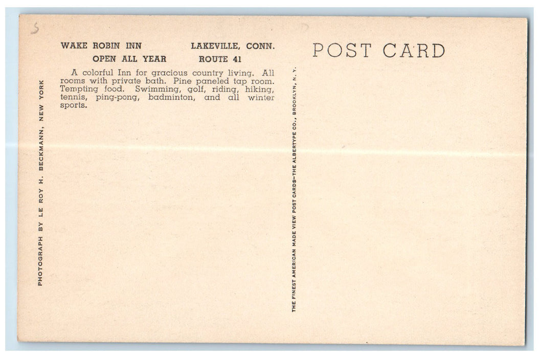 c1950 Wake Robin Inn Resort Hotel Cars Winter Sports Lakeville Conn. CT Postcard