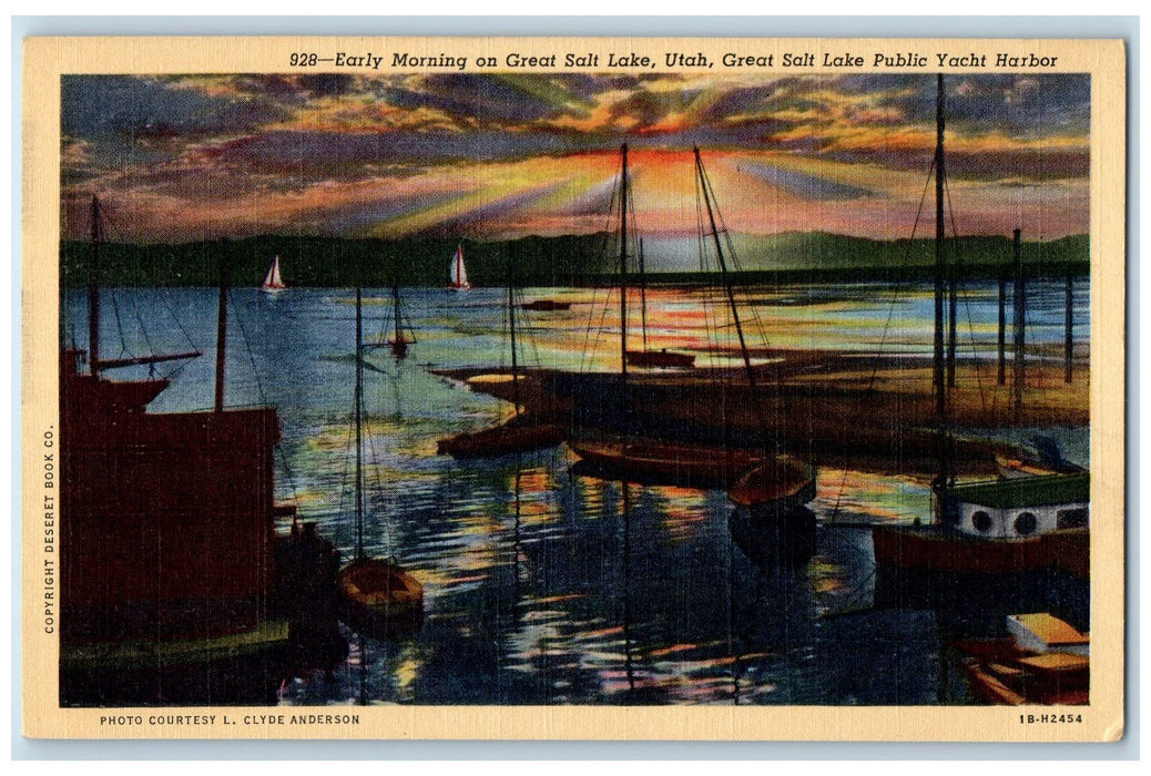 Early Morning Public Yacht Harbor Great Salt Lake Utah UT, Boat Scene Postcard