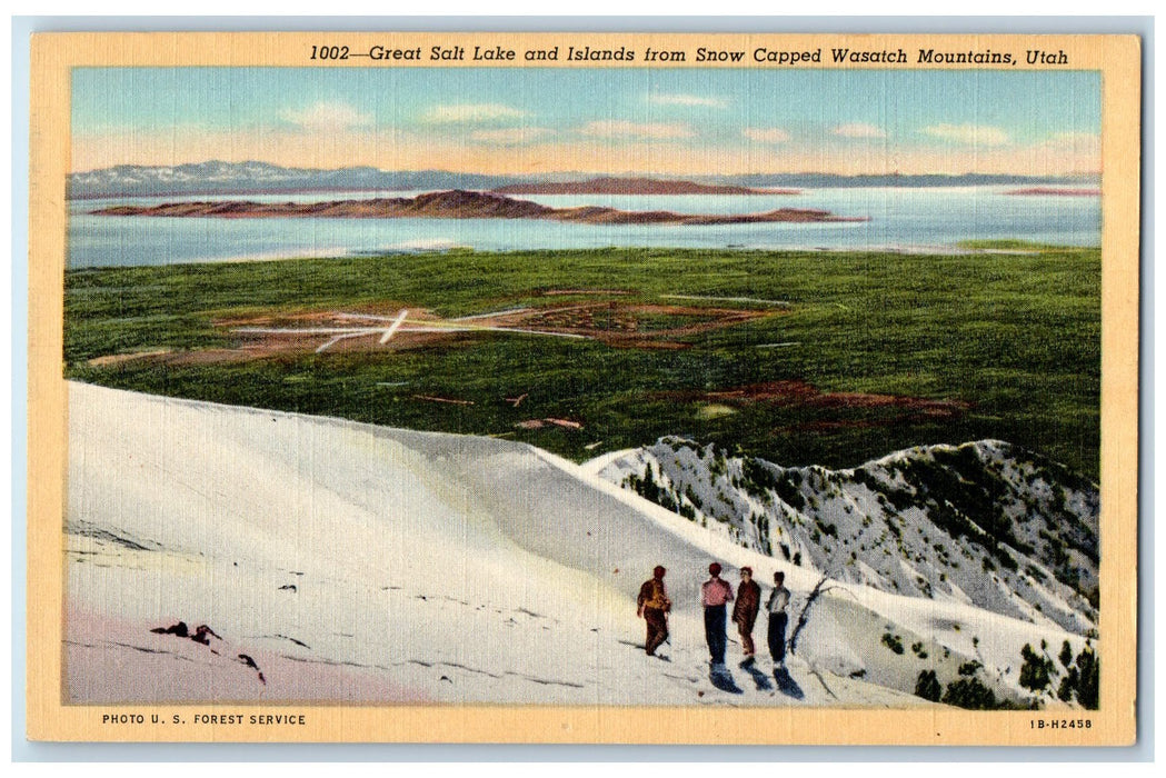 Great Salt Lake And Islands From Snow Capped Wasatch Mountains Utah UT Postcard