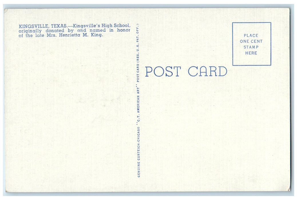 Henrietta M. King High School Building Kingsville Texas TX Vintage Postcard