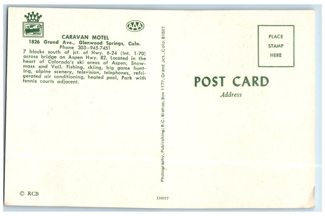 c1950 Caravan Motel Signage Mountain Pool Glenwood Springs Colorado CO Postcard