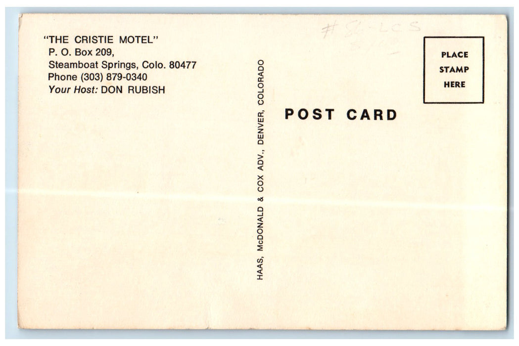 c1960 The Cristie Motel Mountain View Car Steamboat Springs Colorado CO Postcard