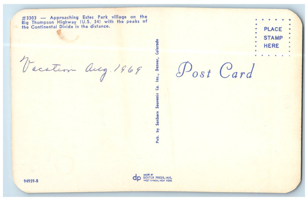 c1950 Estes Park Village View On Mountains Thompson Highway Colorado CO Postcard