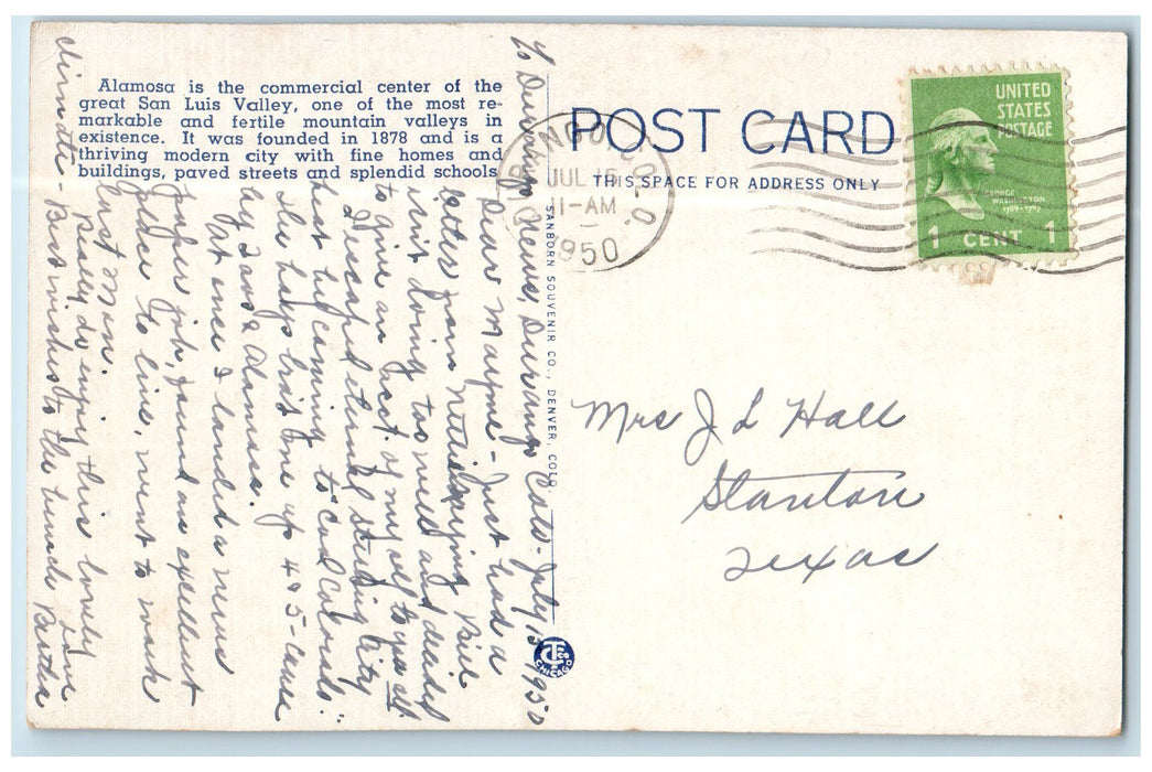 1950 The Great San Luis Valley Business Center Main Street Alamosa CO Postcard