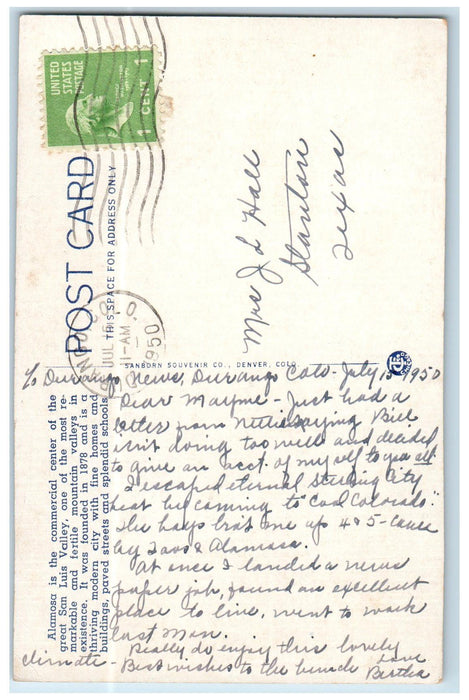 1950 The Great San Luis Valley Business Center Main Street Alamosa CO Postcard