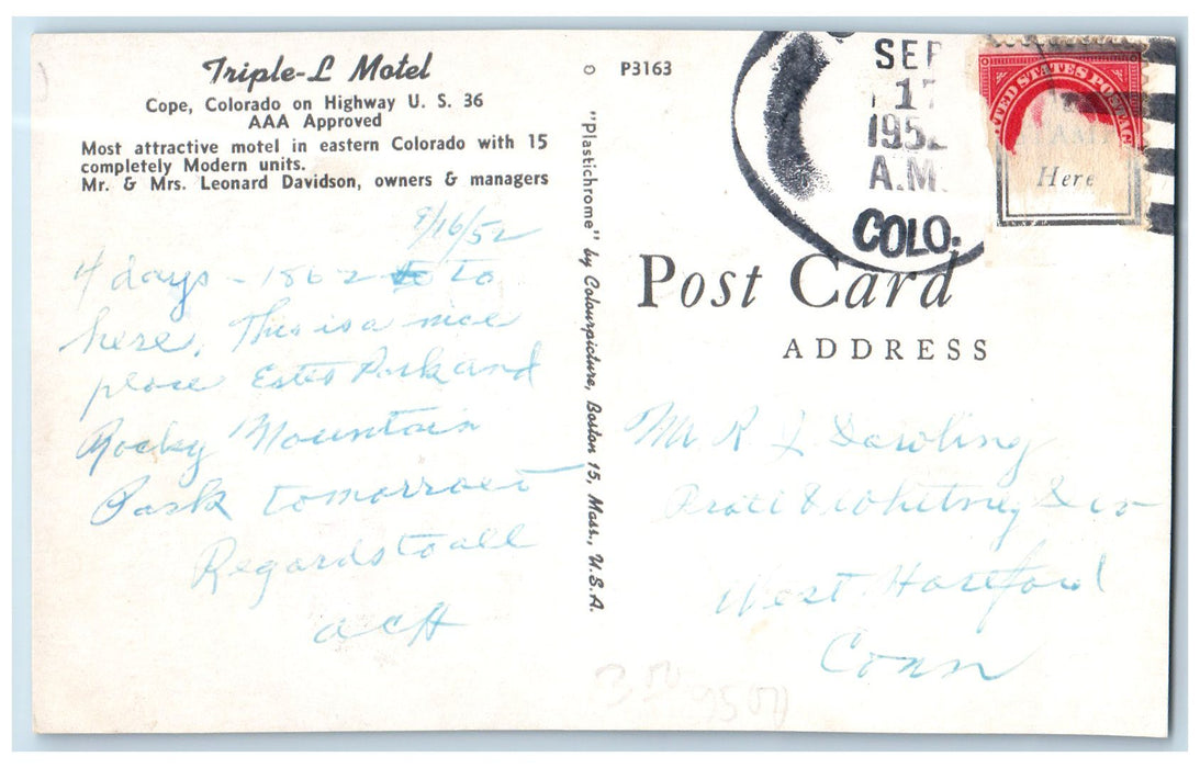 1952 Triple L Motel Front Rooms Dirty Pathways Fence Cope Colorado CO Postcard