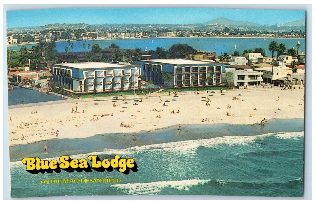 c1950 Blue Sea Lodge Aerial View Beach Building San Diego California CA Postcard