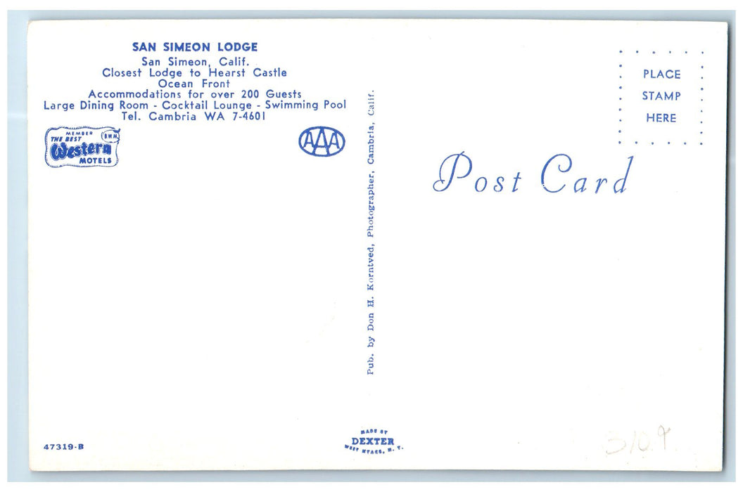c1950 San Simeon Lodge Multiview Hotel Pool San Simeon California CA Postcard