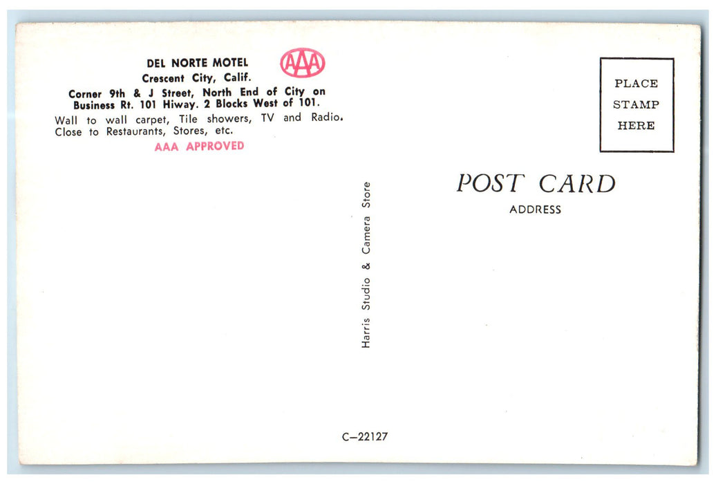 c1950 Del Norte Motel Roadside Signage Cars Crescent City California CA Postcard
