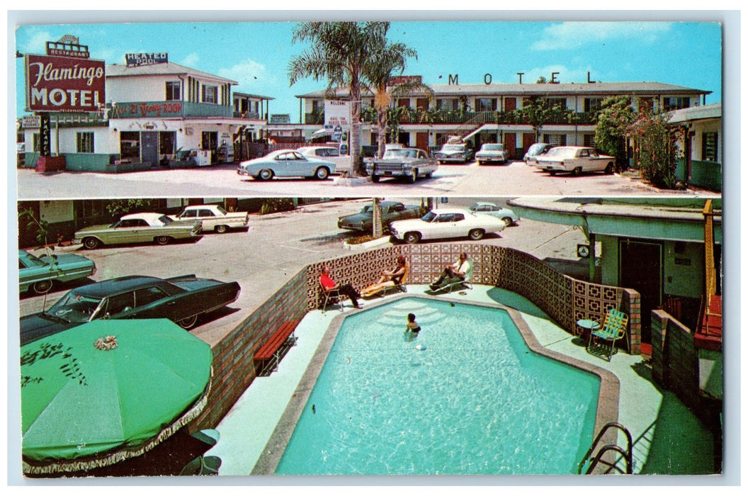 c1950 Flamingo Motel Multiple View Fence Pool San Ysidro California CA Postcard