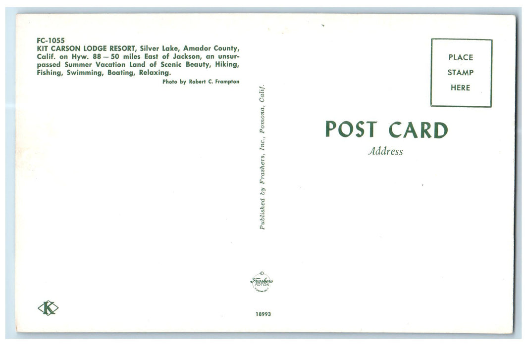 c1960's Kit Carson Lodge Resort Silver Lake Pine Trees Amador County CA Postcard