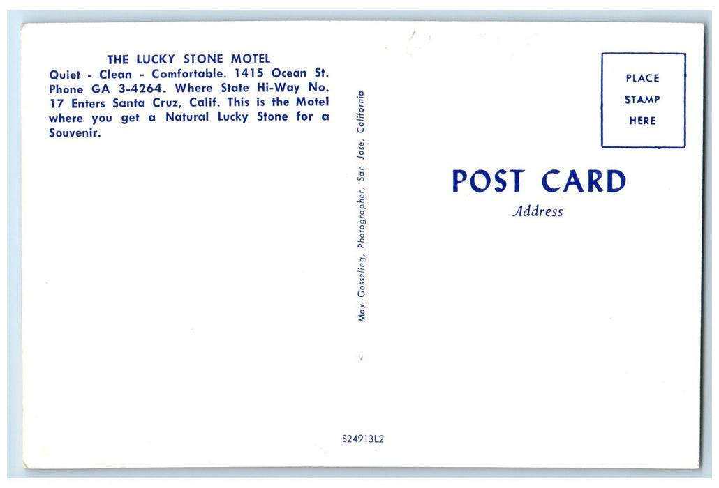 c1950 Lucky Stone Motel Roadside Signage Map Santa Cruz California CA Postcard