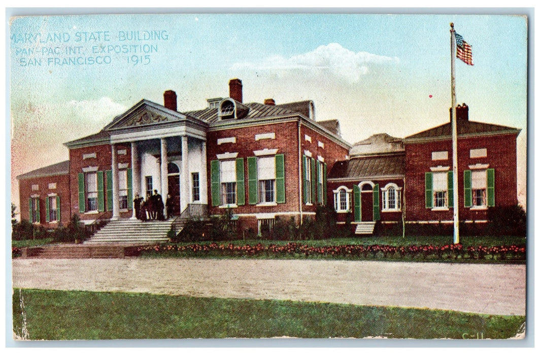 1915 Maryland State Building Pacific Exposition Flag San Francisco CA Postcard