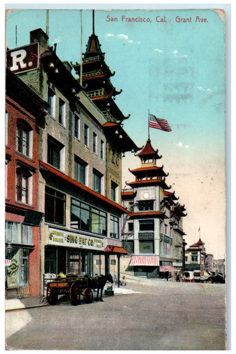 1912 Grant Ave. Chinatown Sing Fat Co. San Francisco CA Horse Wagon Postcard