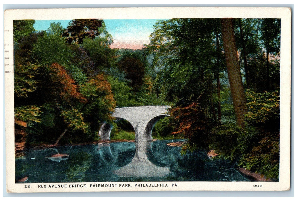 1926 Rex Ave. Bridge Fairmount Park Lake Philadelphia Pennsylvania PA Postcard
