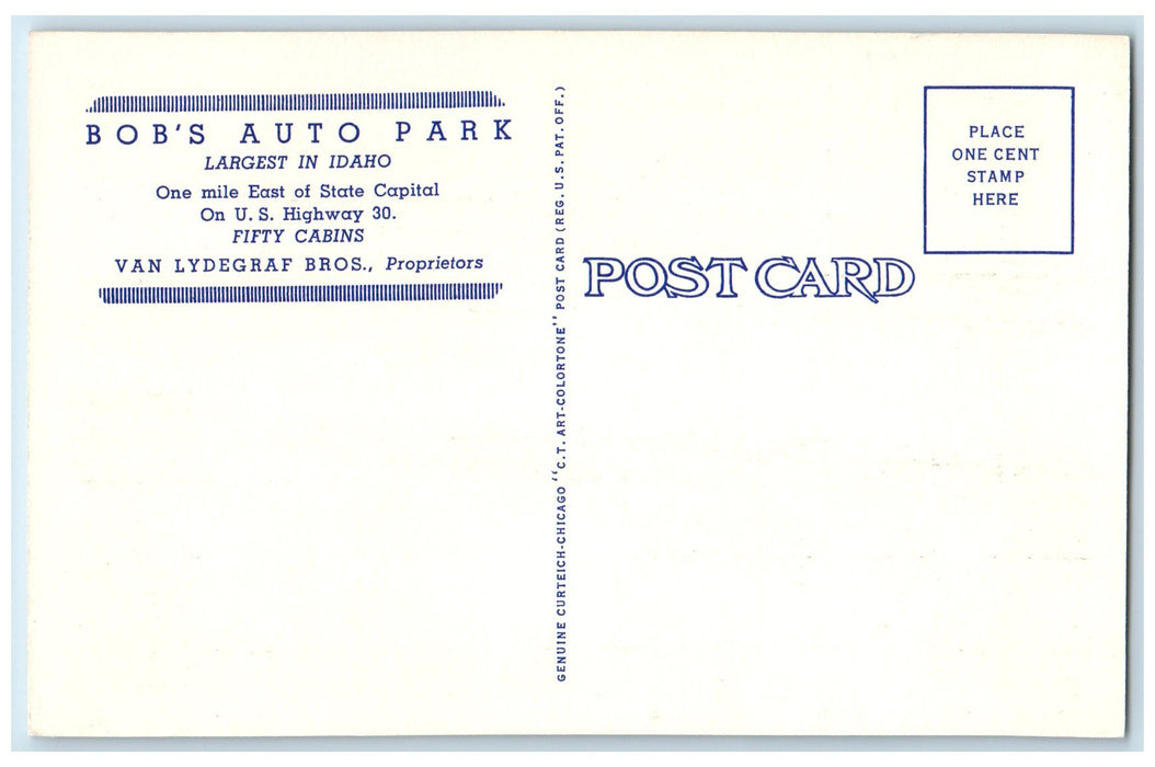 c1940 Bob's Auto Park Capitol Blvd. Sketch Aerial View Boise Idaho ID Postcard