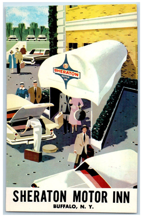c1950's Sheraton Motor Inn Roadside Car Unload Bags Buffalo New York NY Postcard