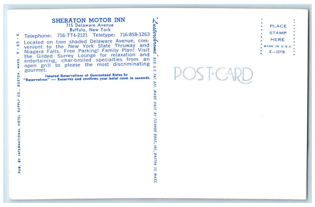 c1950's Sheraton Motor Inn Roadside Car Unload Bags Buffalo New York NY Postcard
