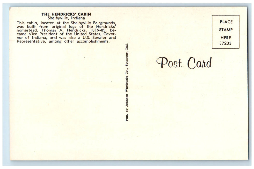 View Of The Hendrick's Cabin House Shelbyville Indiana IN Vintage Postcard