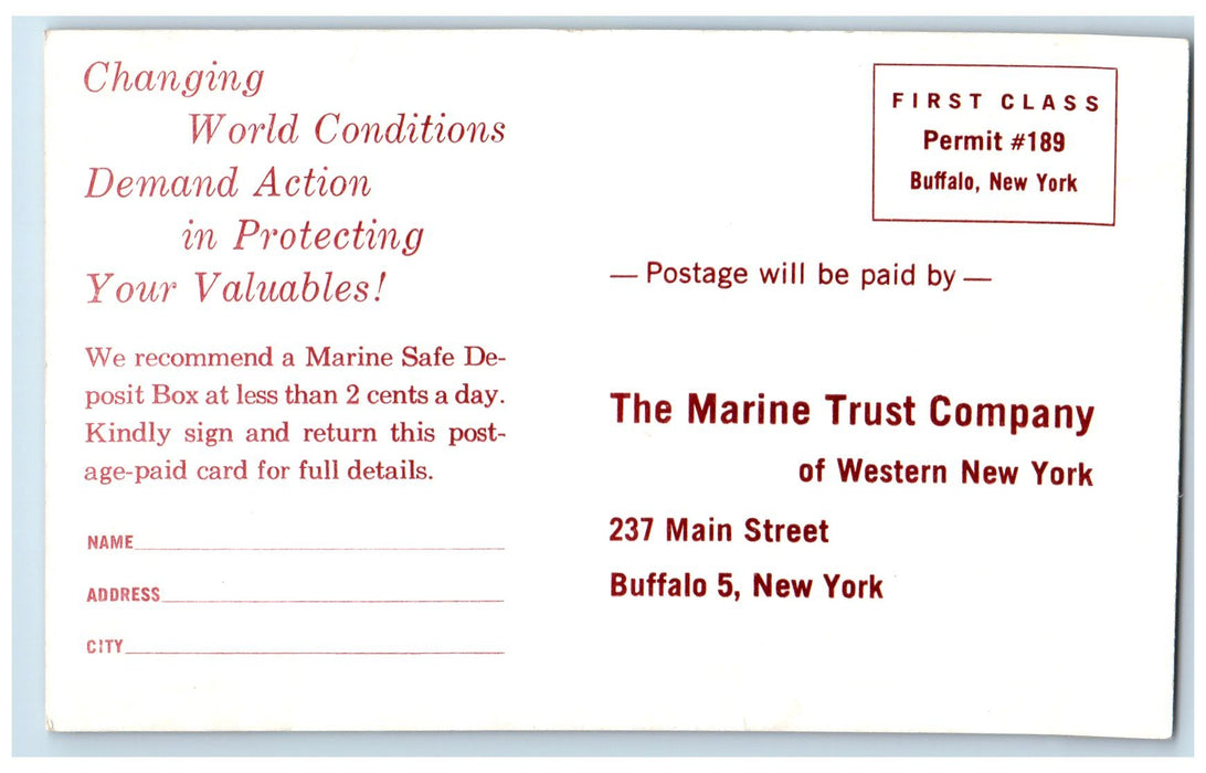 c1950 The Marine Trust Company Document Advertising Buffalo New York NY Postcard