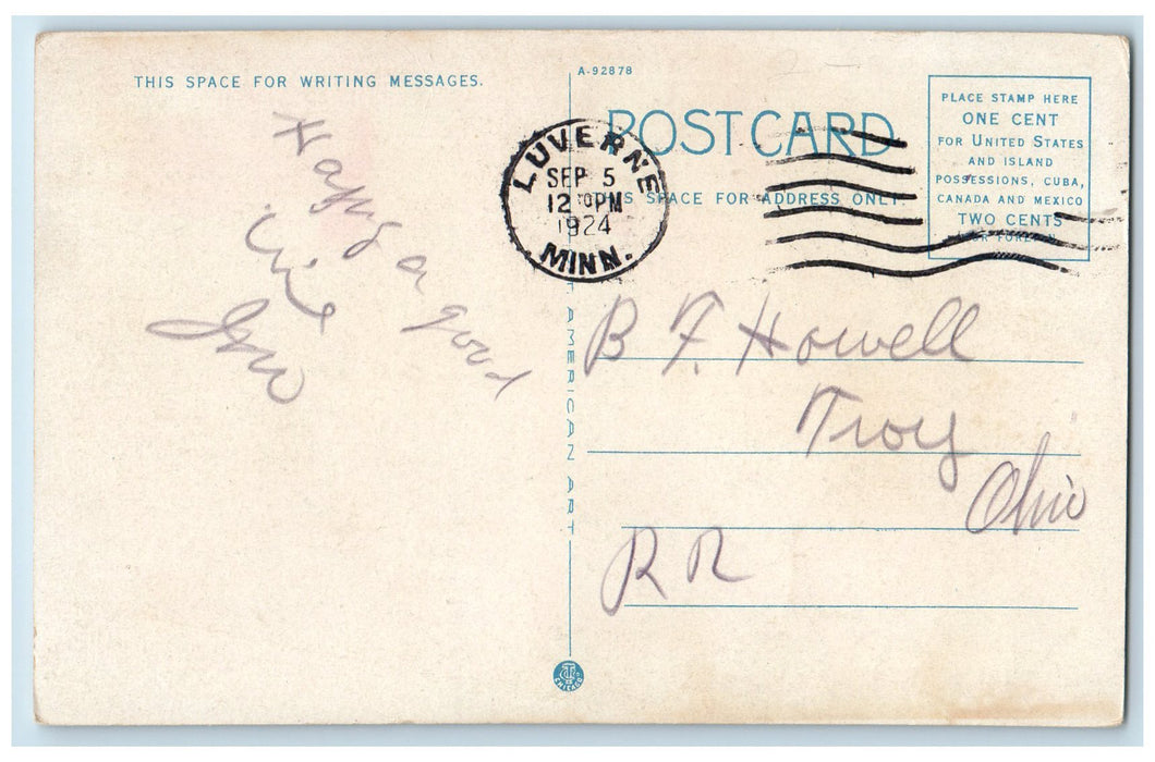 1924 New Masonic Temple Side View Roadside Rail Down Sioux City Iowa IA Postcard