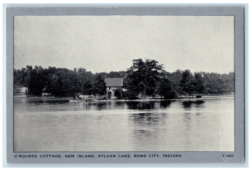 O'Rourke Cottage Gem Island Sylvan Lake Rome City Indiana IN Vintage Postcard