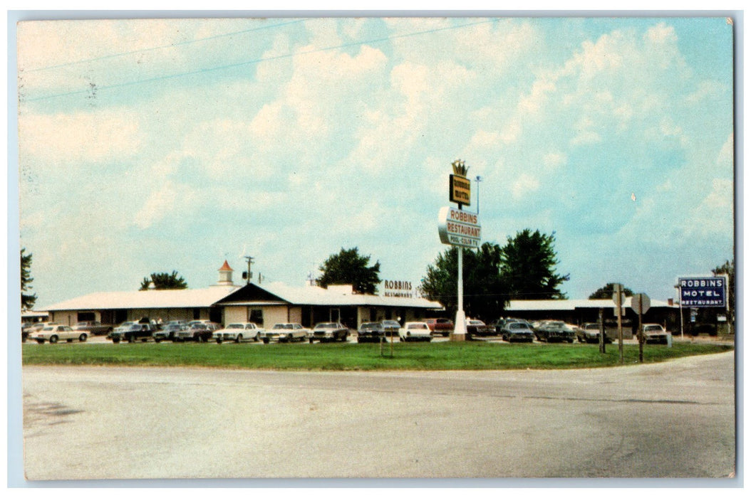 c1950 Robin Restaurant Motel Classic Cars Roadside Signage Vandalia ILL Postcard