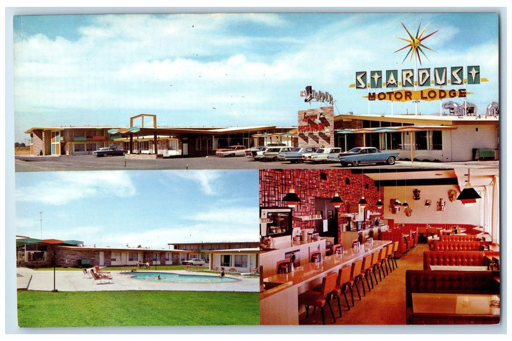 c1950 The Star Dust Motor Lodge Multiple View Classic Car Pool Idaho ID Postcard
