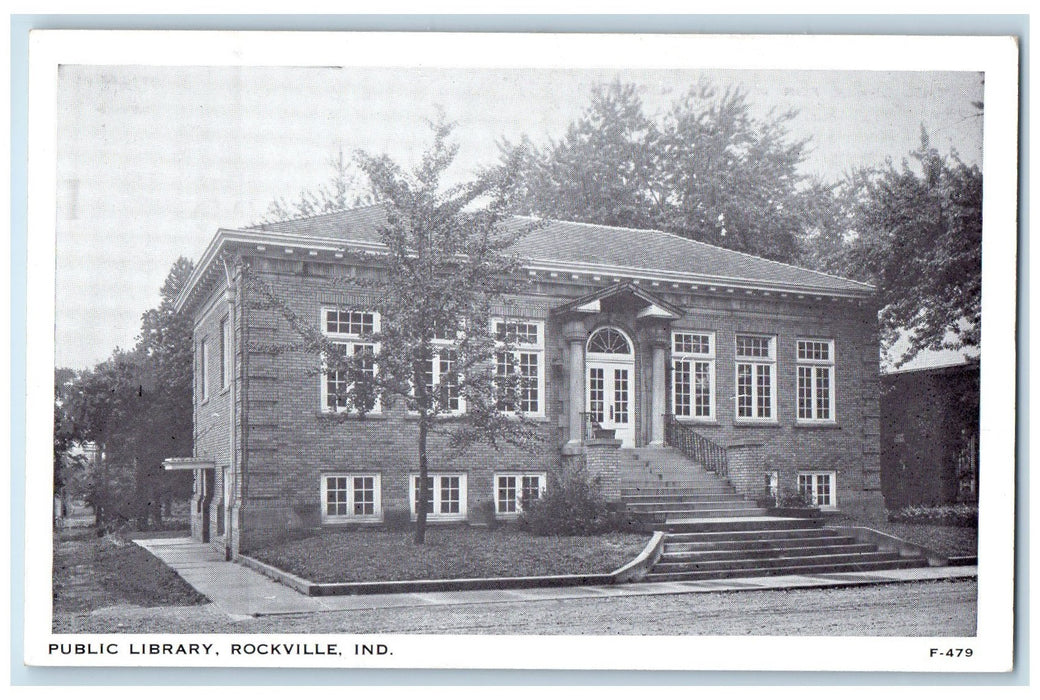 Public Library Building Panoramic View Rockville Indiana IN Vintage Postcard