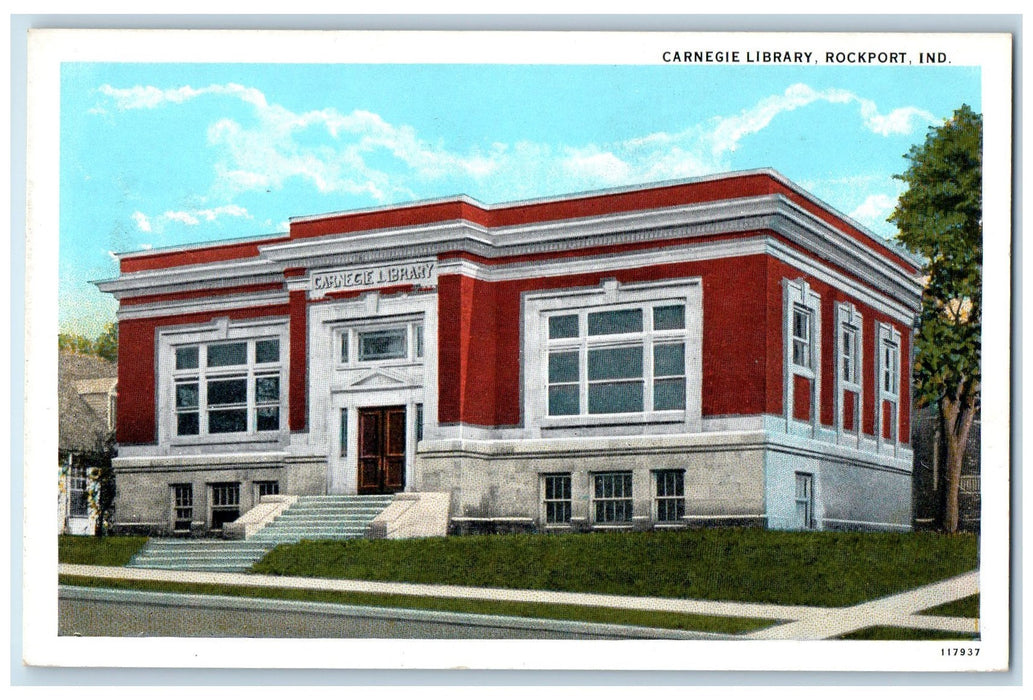 c1910's Carnegie Library Building Exterior Rockport Indiana IN Antique Postcard