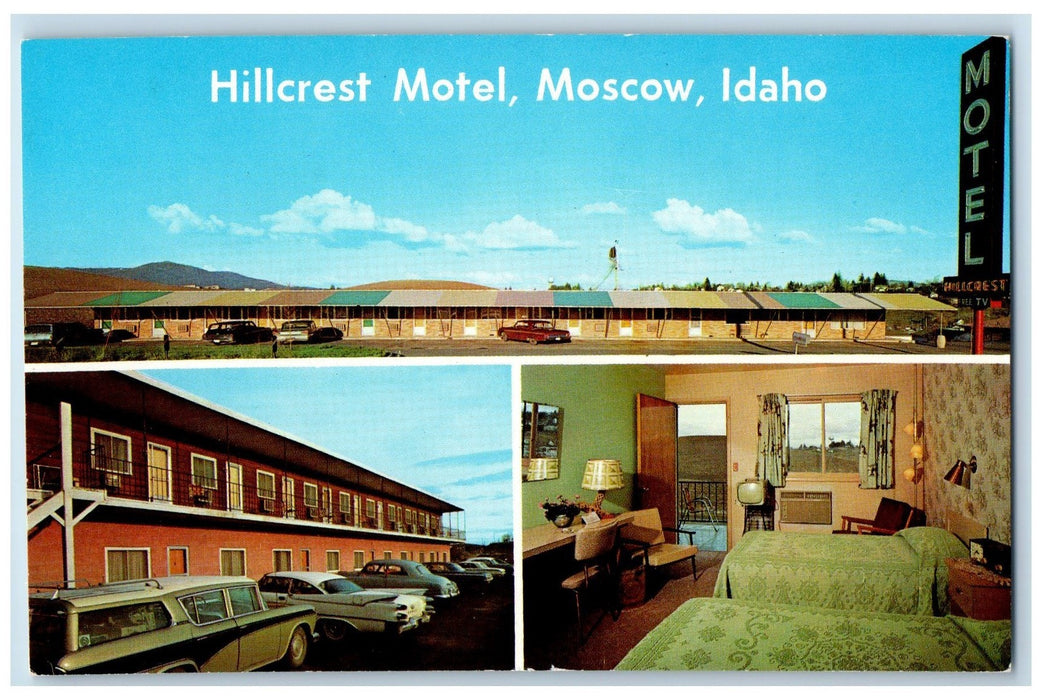 c1950's Hillcrest Motel Multiple View Room Parking Area Moscow Idaho ID Postcard