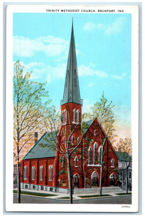 c1910's Trinity Methodist Church Exterior Rockport Indiana IN Antique Postcard