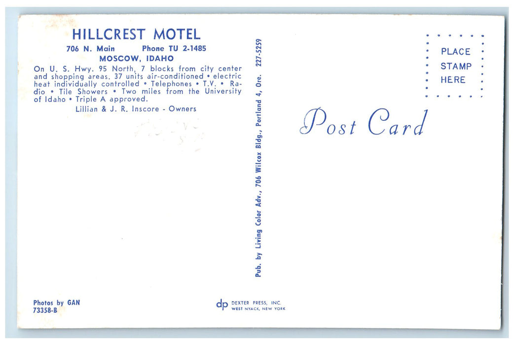 c1950's Hillcrest Motel Multiple View Room Parking Area Moscow Idaho ID Postcard