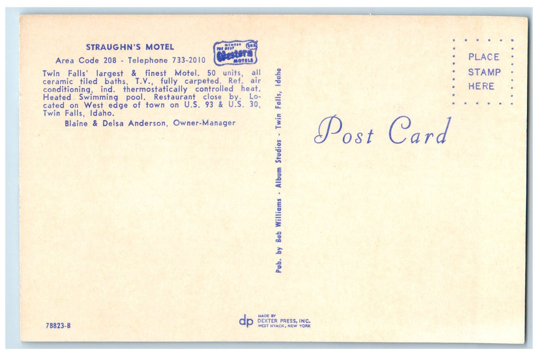 c1950's Straughn's Motel Swimming Pool Ground Trees Twin Falls Idaho ID Postcard