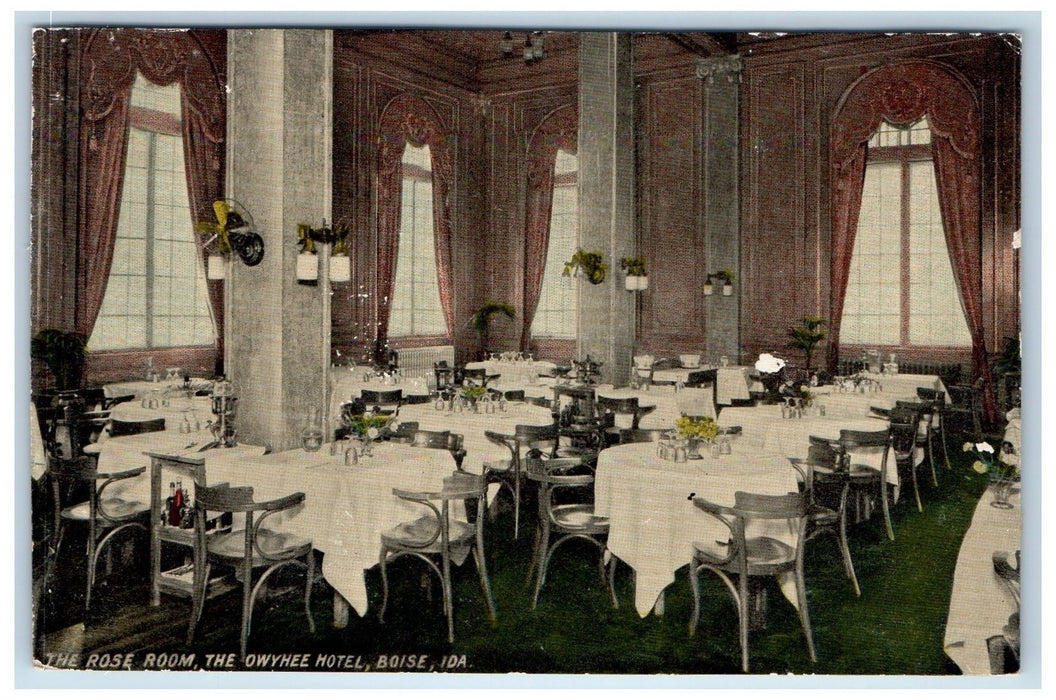 c1910 The Rose Room The Owyhee Hotel Dinning Set Up View Boise Idaho ID Postcard