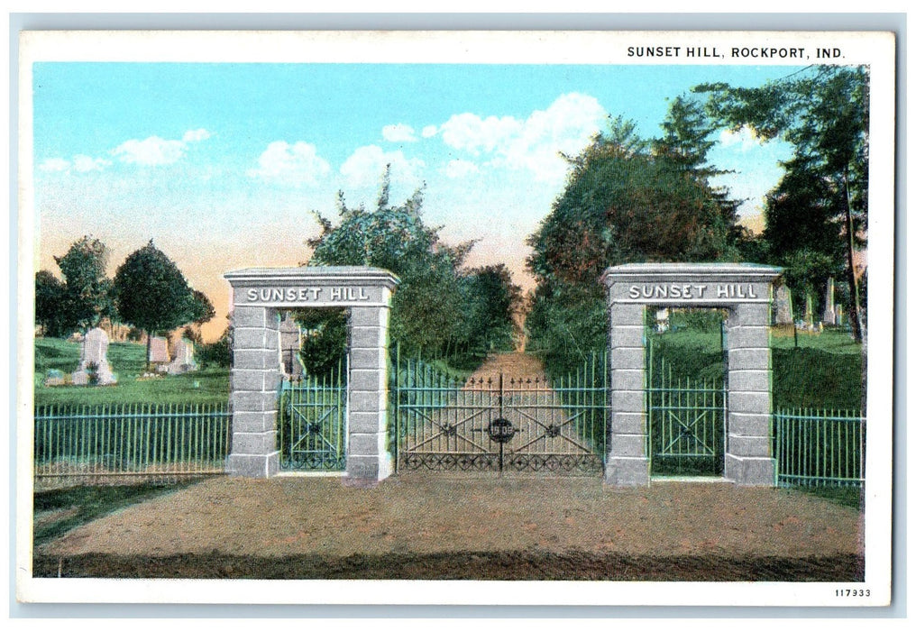 c1910's Entrance To Sunset Hill Cemetery Rockport Indiana IN Antique Postcard