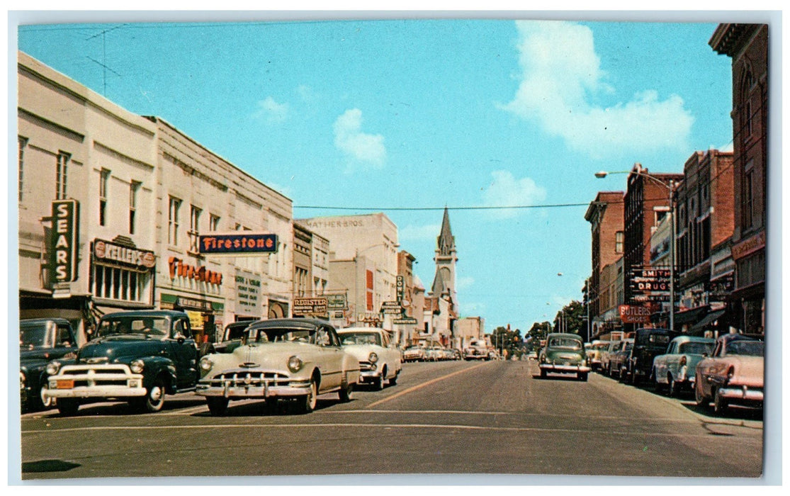 c1950 Down Town Business Section Classic Cars Establishment Valdosta GA Postcard