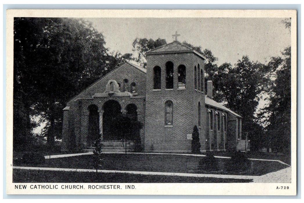 New Catholic Church Exterior Scene Rochester Indiana IN Vintage Postcard