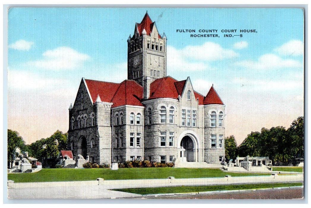 1949 Fulton County Court House Mansion Rochester Plymount Indiana IN Postcard