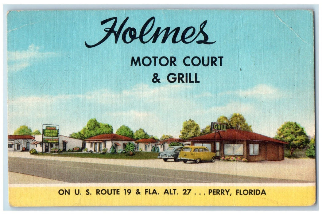 c1940 Holmes Motor Court Grill Restaurant Classic Cars Perry Florida FL Postcard