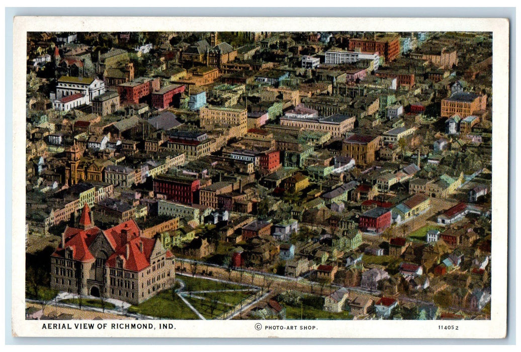 Aerial View Of Richmond Indiana IN, Building House Vintage Unposted Postcard