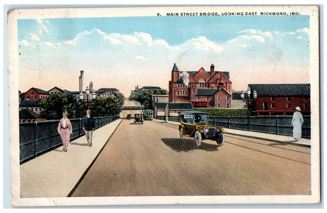 1920 Main Street Bridge Looking East Richmond Indiana IN Vintage Postcard