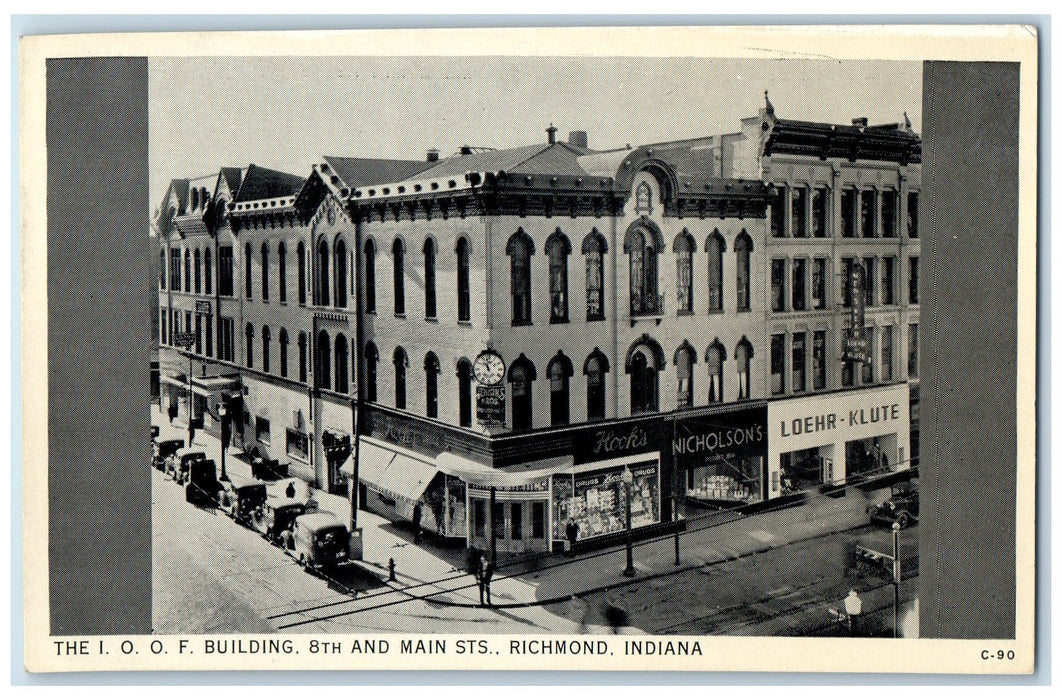 The I.O.O.F. Building 8th And Main Street Richmond Indiana IN Vintage Postcard