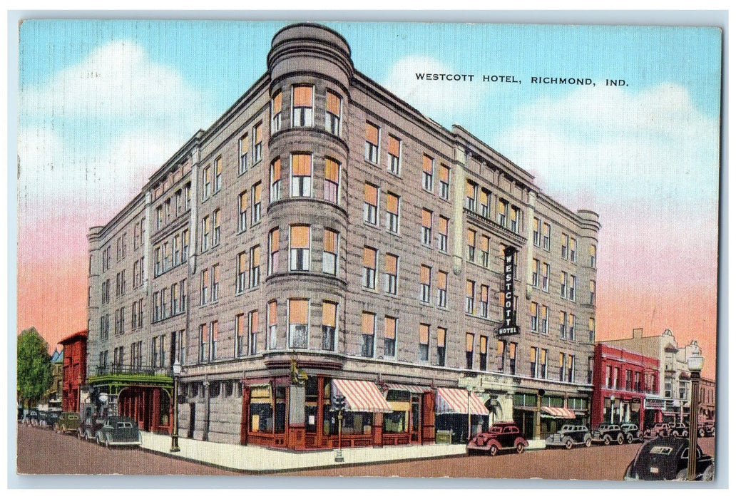 1939 Westcott Hotel Building Car-lined Exterior Richmond Indiana IN Postcard