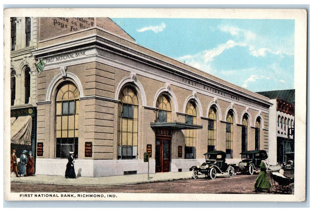 1916 View Of First National Bank Richmond Indiana IN Advertising Postcard