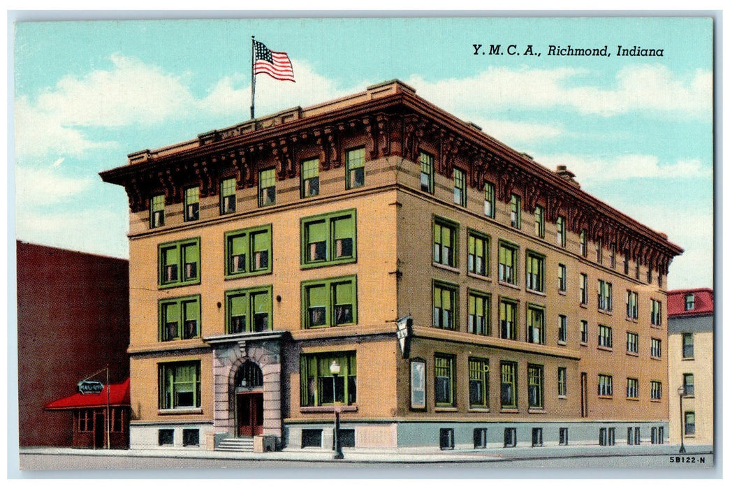 Y.M.C.A Building U.S Flag Exterior Scene Richmond Indiana IN Vintage Postcard