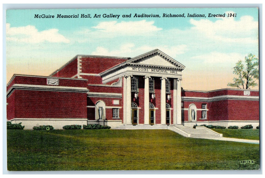 McGuire Memorial Hall Art Gallery And Auditorium Richmond Indiana IN Postcard