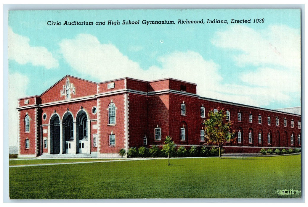 Civic Auditorium And High School Gymnasium Richmond Indiana IN Vintage Postcard