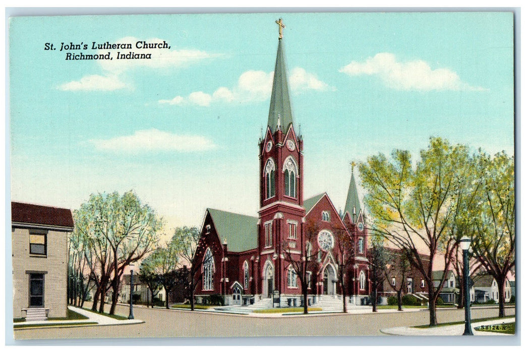 St. John's Lutheran Church Panoramic View Richmond Indiana IN Vintage Postcard