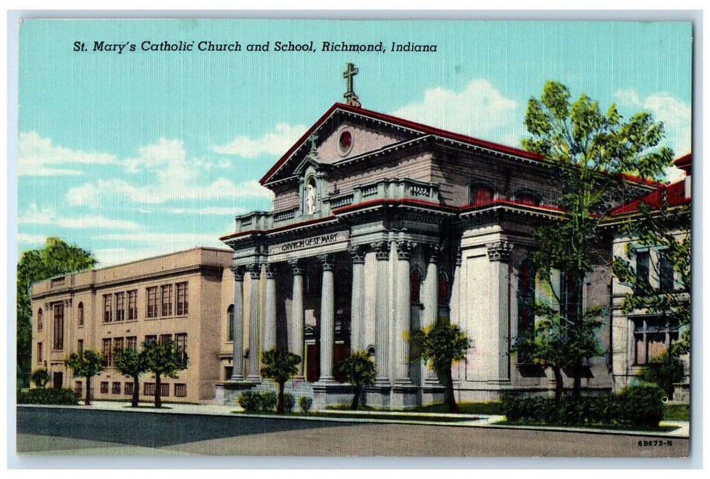 St. Mary's Catholic Church And School Richmond Indiana IN Vintage Postcard